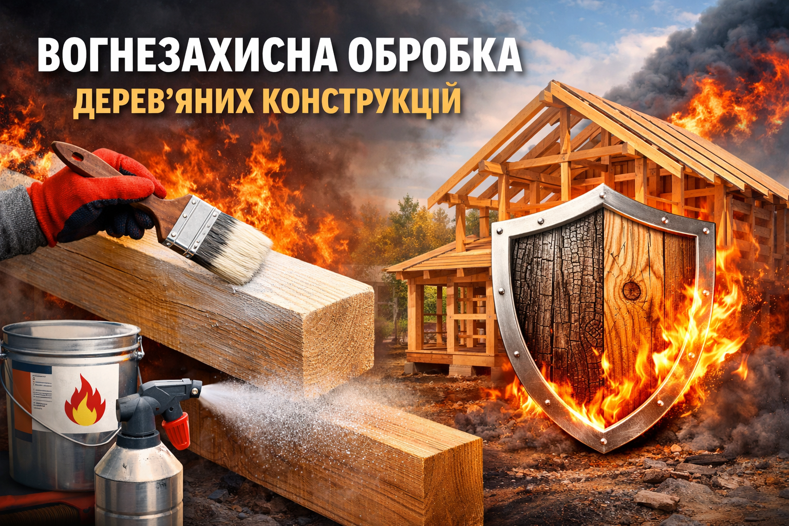 Вогнезахисна обробка дерев’яних конструкцій: надійний захист від пожежі - Вогнеборець Плюс