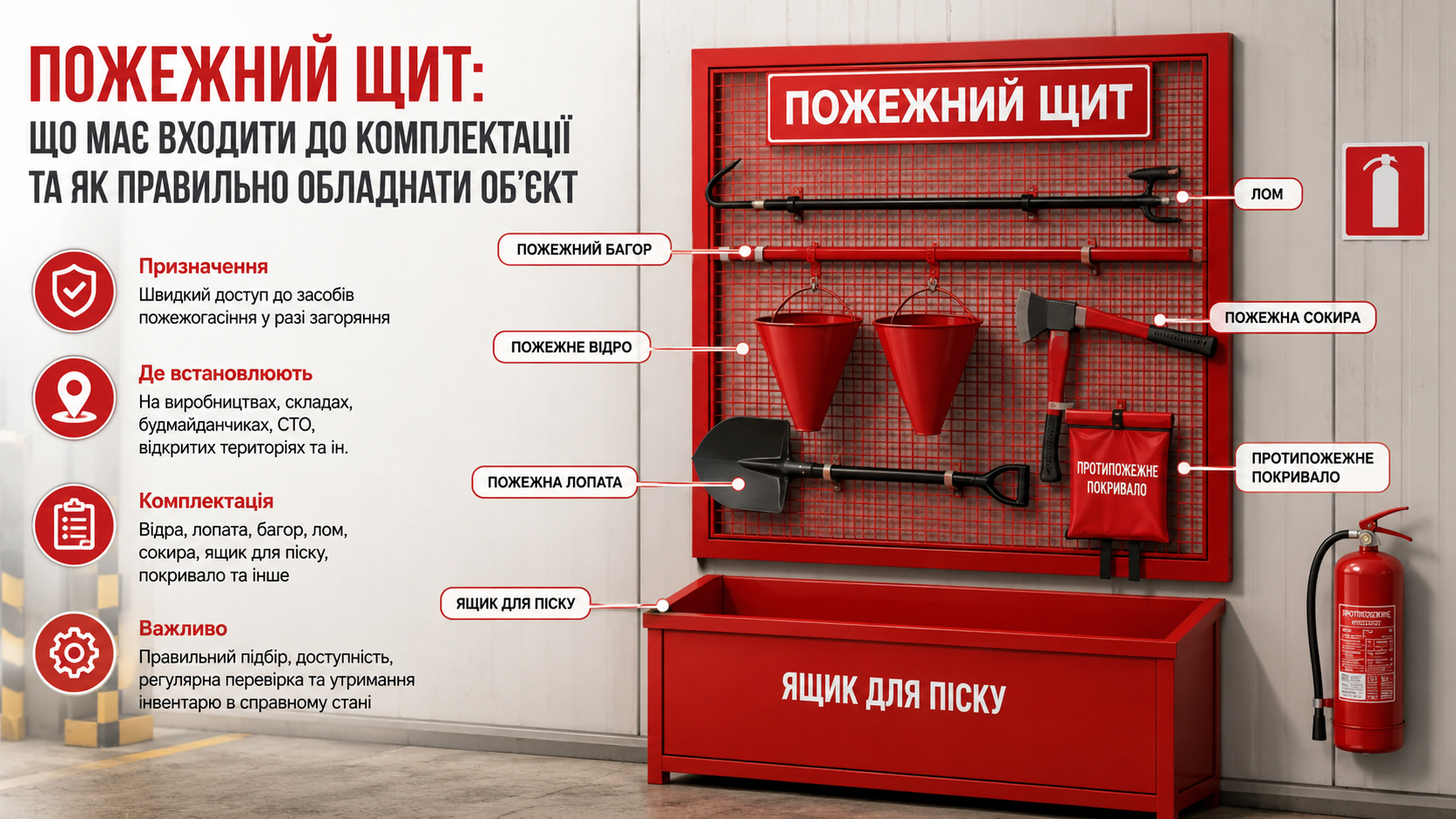Пожежний щит: що має входити до комплектації та як правильно обладнати об’єкт - Вогнеборець Плюс