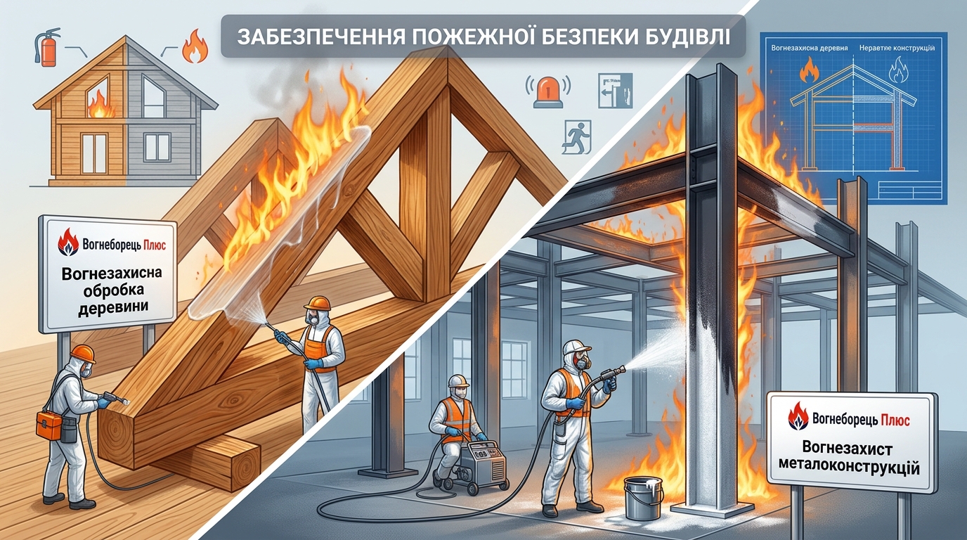Вогнезахисна обробка деревини та металу — захист від пожежі - Вогнеборець Плюс